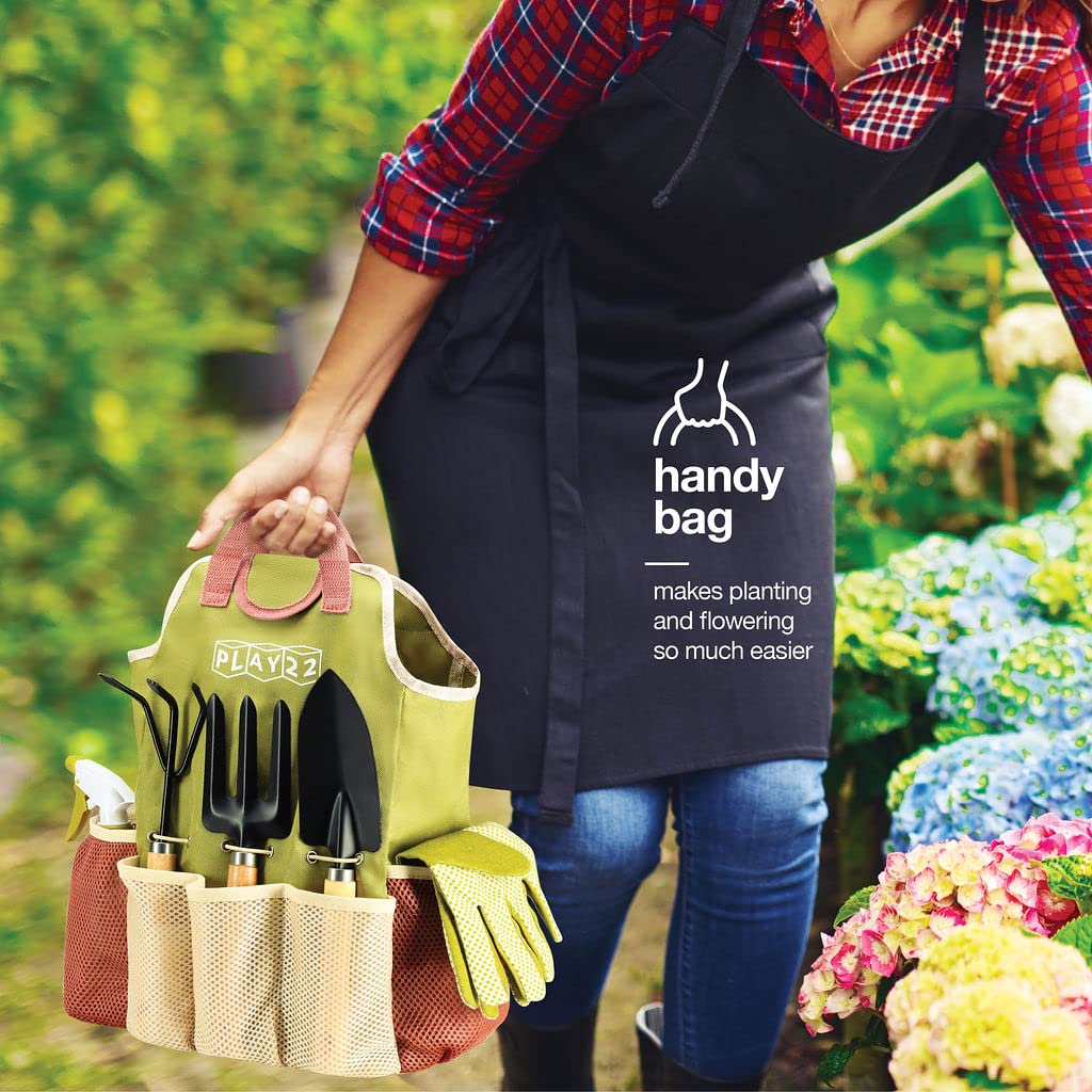 Gardening Tools Set of 10 - Complete Heavy Duty Garden Tools Set with Fashion Handbag - Durable Gardening Supplies Kit Ideal Garden Gifts for Women