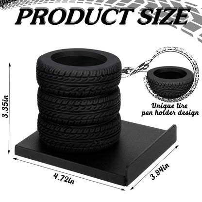 Feifeiya Tire Shape Stationery Set Metal Tire Shaped Pen Holder Business Card Holder Automotive Organizer for Man Desk Office School Cool Mechanic Gifts Car Lovers Accessories