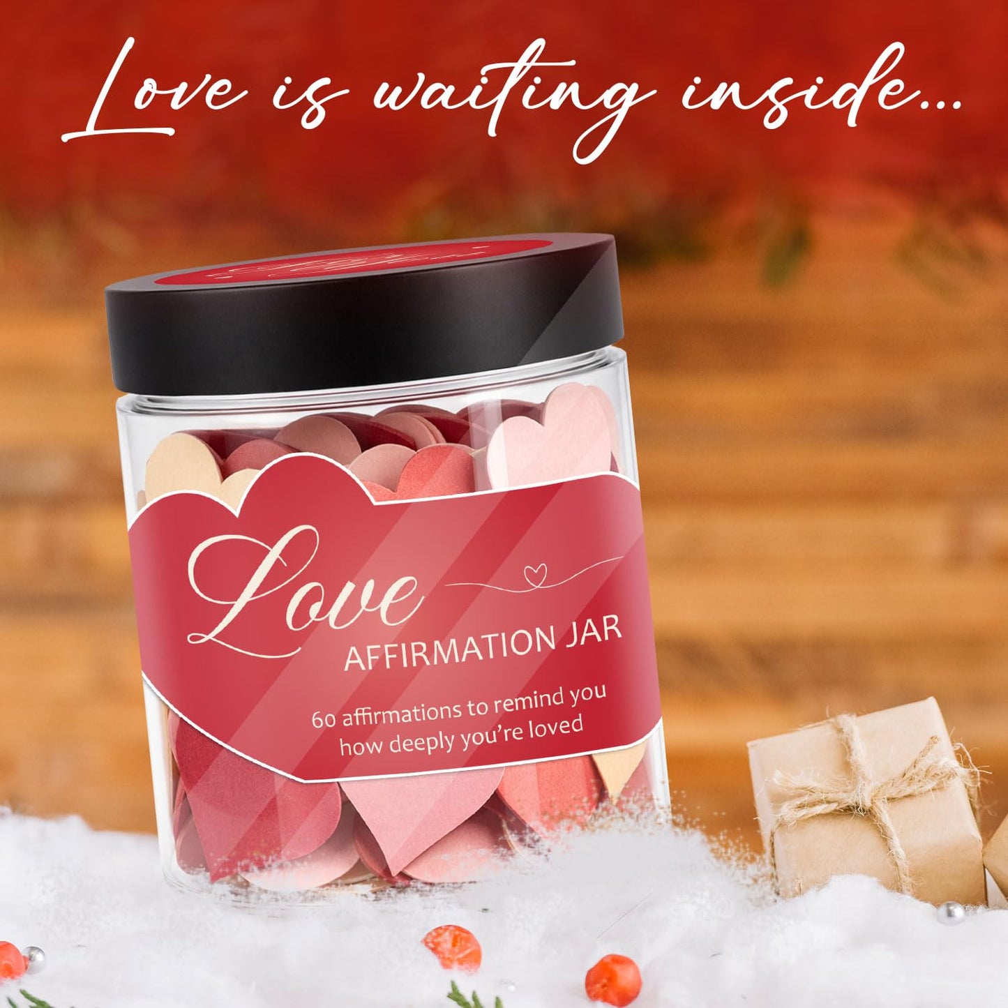 Love Affirmation Jar, Valentines Day Gift for Her or Him, 60 Heartfelt Love Notes, Romantic Gift for Wife, Husband, Girlfriend, Boyfriend, Valentines Day Gift