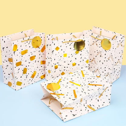 ZJHiome Medium Gift Bags, 4 Pack 9'' Gold Paper Bag with Tissue Paper Metallic Gift Bag for Graduation Birthday Anniversary Wedding Baby Shower(Gold)