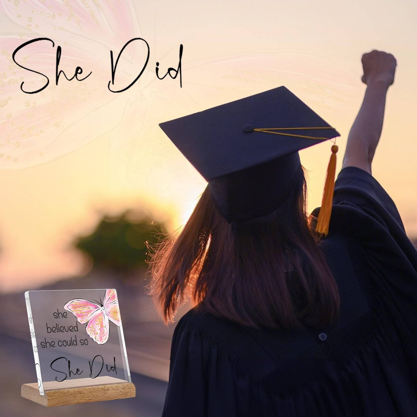 FreeJac Congratulations Gifts for Women - College Graduation Gifts for Her New Job Gifts - She Believed She Could so She Did Acrylic Plaque Sign Office Inspirational Promotion Gift for Coworker
