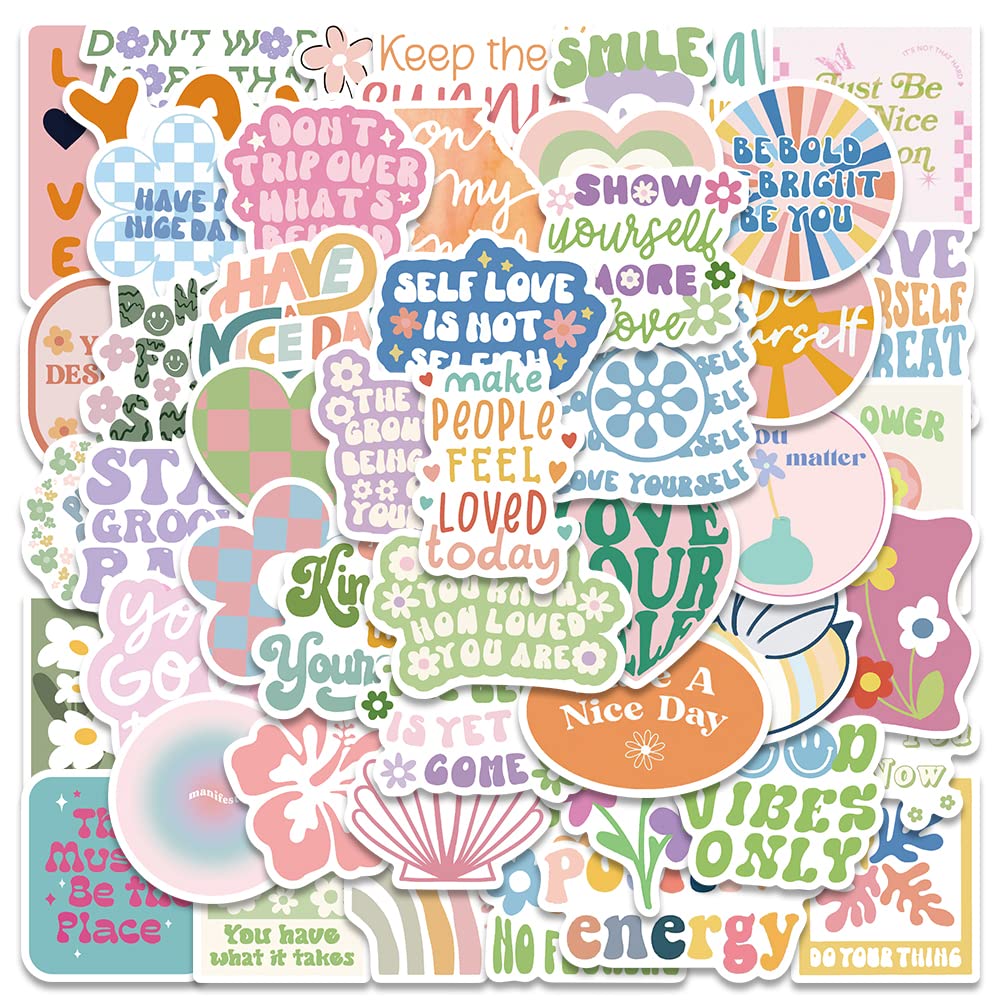 Cute Pink Inspirational Aesthetic Stickers for Women, 50PCS Motivational Vinyl Waterproof Stickers for Water Bottles Laptop Scrapbook, Encouragement Decals