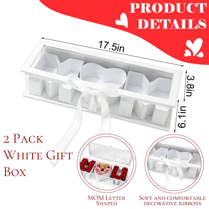 JarThenaAMCS 2Pcs Mother's Day Floral Paper Box Empty MOM Letter Shaped Flower Packaging Box for Birthday Party Favors Flower Candy Chocolate Decor, White
