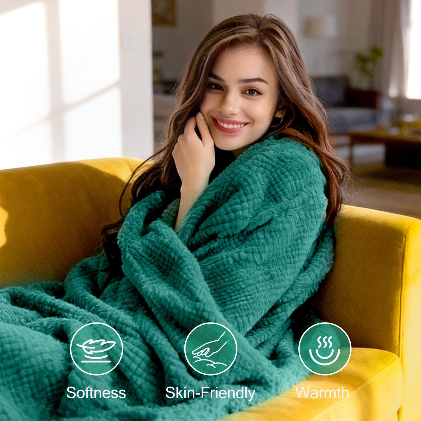 Birthday Gifts for Women, Thank You Gifts, Get Well Soon Relaxing Spa Gift Basket with Flannel Blanket for Mom, Grandma, Sister, Wife, Girlfriend, Teacher Appreciation Graduation Gift (green)