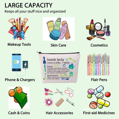 FOTAP School Lunch Lady Makeup Bag School Lunch Lady Definition Cosmetic Bag School Lunch Lady Appreciation Gift Graduation Gift (Lunch Lady noun)