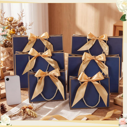 Tosstuki 36 Pack Thank You Gift Bags with Handle 3 Sizes Welcome Bags Thank You Return Gifts with Bow Ribbon for Birthday Party Wedding Bridesmaid(Navy Blue,Gold)