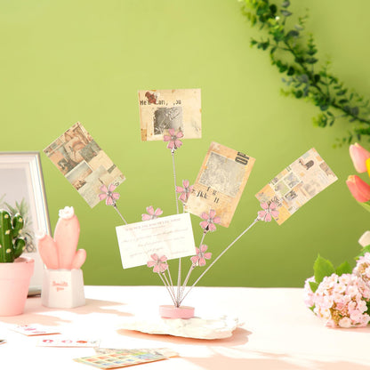 Tandefio Gift Card Tree Holder Clip, 8 Branch Multiple Money Family Photo Tree Christmas Card Holder with Clips Picture Frame Stand for Memo Note Wedding Photo Display Office Desk Decor(Pink)