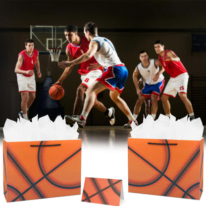 Oletx 13” Basketball Party Favor Gift Bags, Large Basketball Gift Wrapping Bag with Tissue Paper for Sports Party Birthday Goodie Gifts Treat Wrapping Bags