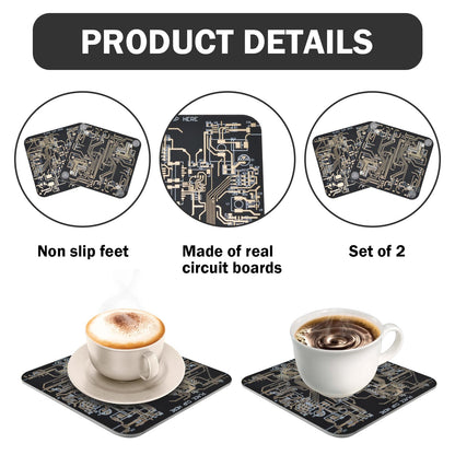 2 Pcs Circuit Board Coasters for Drinks in PCB-Design Black Immersion Gold Circuit Board Coasters for Men Funny Drink Coasters for Party Bar Office Geek Men Nerd Engineer Gifts (2 x Black)