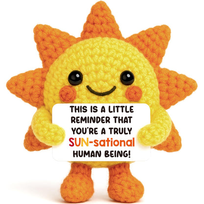 Mini Positive Crochet Sunshine Flower Inspirational Little Reminder Encouragement Gifts for Women Positive Cheer Up Crochet Gift for Friend Coworker Motivational Gifts For Graduation Birthday Gift