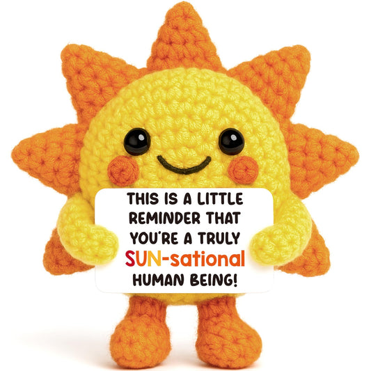 Mini Positive Crochet Sunshine Flower Inspirational Little Reminder Encouragement Gifts for Women Positive Cheer Up Crochet Gift for Friend Coworker Motivational Gifts For Graduation Birthday Gift