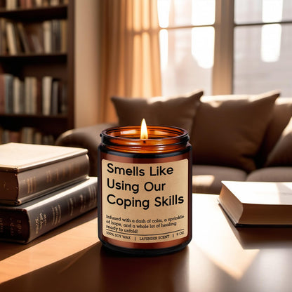 LEADO Funny Coping Skills Candle, Therapist Gifts - Mental Health, Graduation, Psychology, Appreciation Gifts for Therapist, Social Worker, School Counselor, Psychologist, Women - Therapy Office Decor