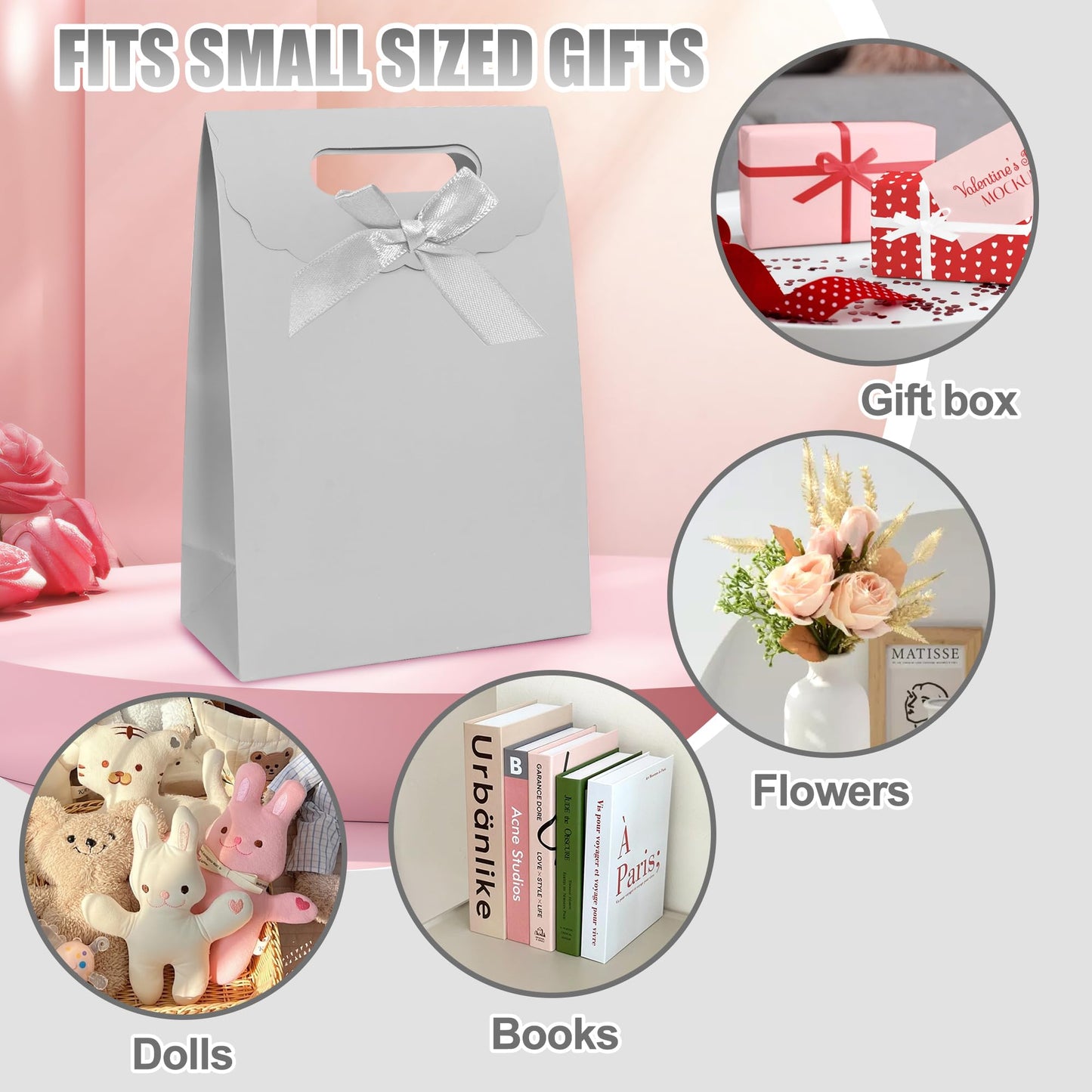 Patdefie Gift bags 4pcs Medium Size 7×4×10 inch Gift Bags with Handles For Party,Birthday,Favor,Weddings,Other Occasion (silver)