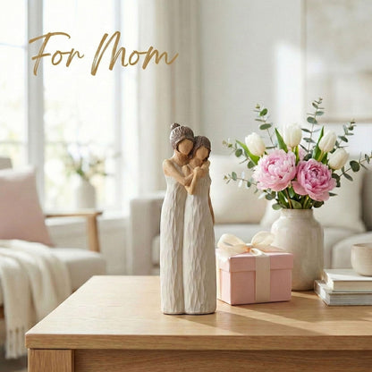 LCCCK Mother Daughter Figurines Give Mom Gifts, Mother Daughter Hugging Figurines Bride Gifts, Meaningful Sentimental Gift for Mom, Mother's Day Grandma Birthday Gift Sculpted (Cream, 10.2in)