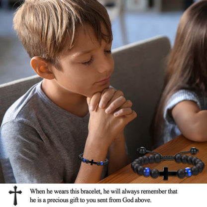Cross Bracelet for Boys Men, Easter Basket Stuffers Baptism Confirmation First Communion Christian Religious Birthday Christmas Valentines Fathers Day Stocking Stuffers Gifts for Boys Kids Teens Men