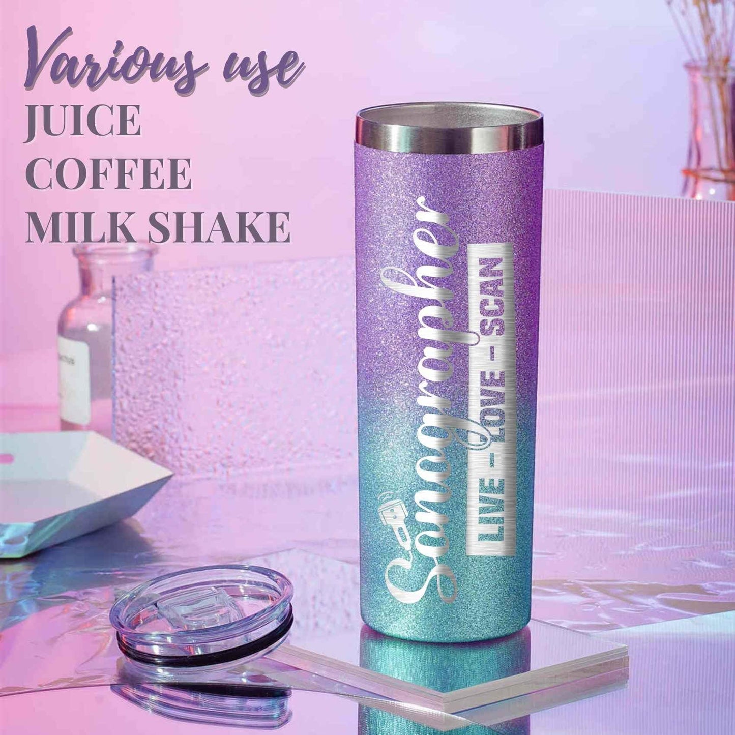 Onebttl Sonographer Gifts for Women, Sonography Ultrasound Tech Radiology Gifts, 20oz Engraved Stainless Steel Insulated Skinny Tumbler