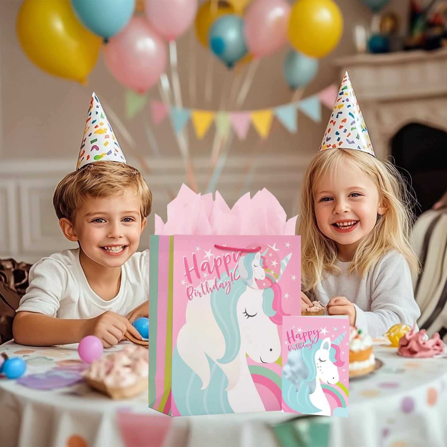 LEAYUGF 13" Large Birthday Gift Bag with Card and Tissue Paper For Birthday Party Anniversaries Supplies with Handles