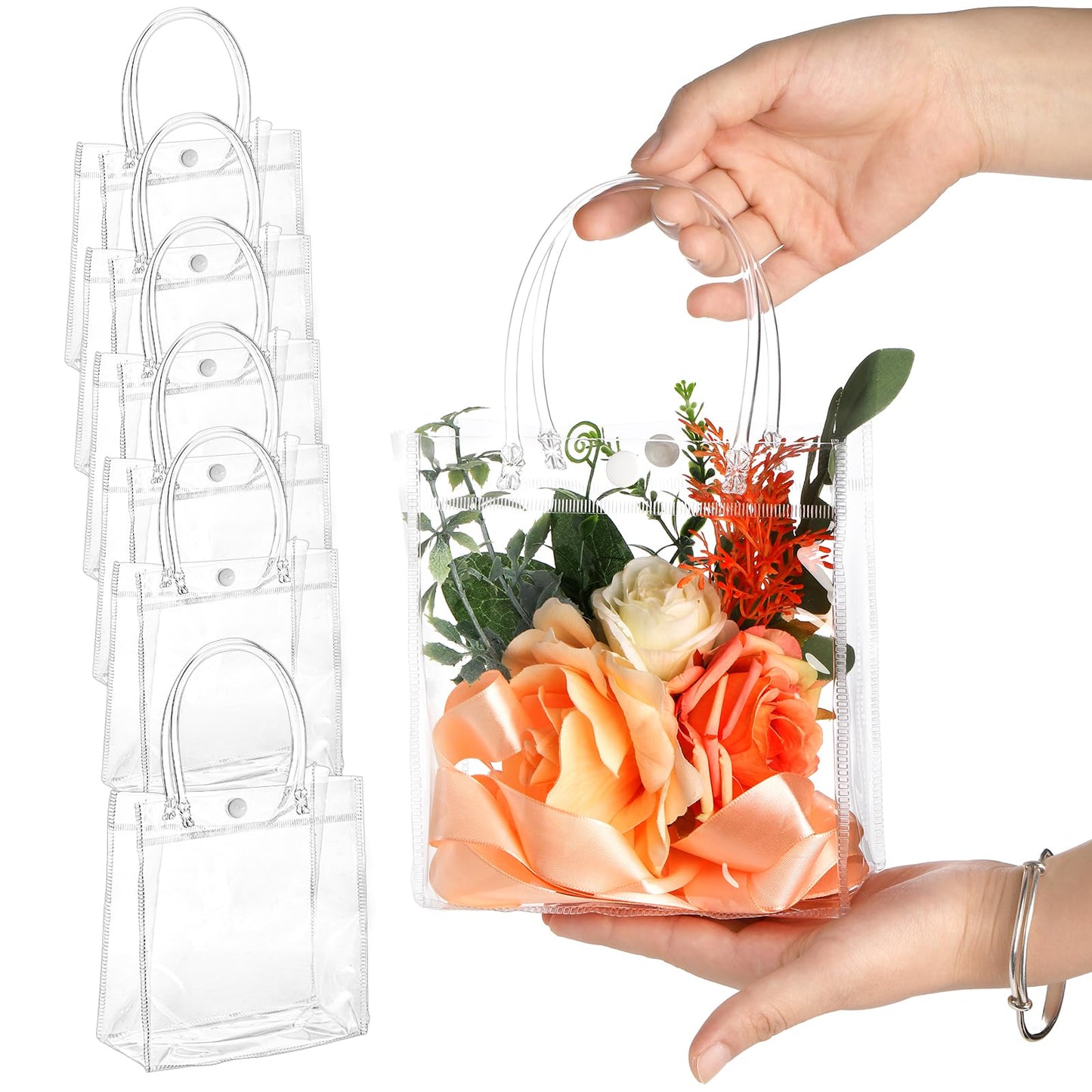 ZENFUN 80 Pack Clear PVC Gift Bags with Handles, Small Reusable Plastic Party Favor Bags, Transparent Goodie Bags Bulk for Wedding, Baby Shower, Birthday, Shopping Retail (6.3 x 5.9 x 2.7 Inch)