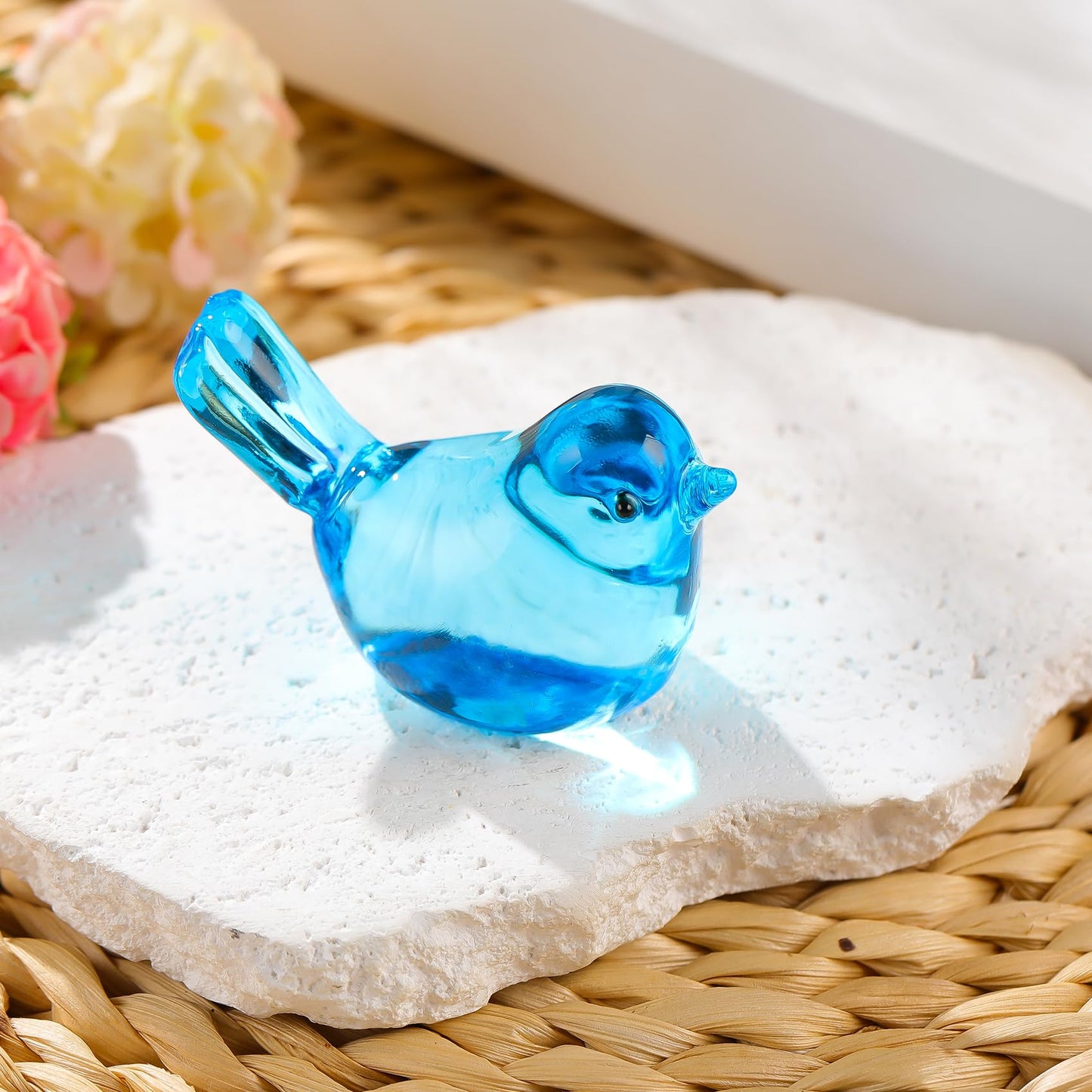 Arikyrist Handmade Glass Blue Bird Gifts for Bird Lovers Women Men, Art Glass Birds Collectible Figurines for Desk Table Home Office Decoration