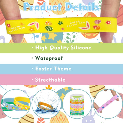 120PCS Easter Silicone Bracelets Bulk Bunny Egg Flower Colorful Wristbands for Adults Accessories– Easter Party Favors Rubber Bracelet Basket Stuffers Fillers Gifts (8 Designs)