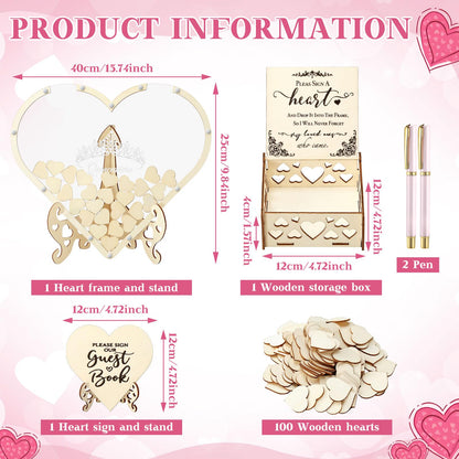 Weysat Heart Shape Quinceanera Wooden Guest Book Alternative Drop Box Alternative Special Gifts for Girls, Sweet 15th Birthday Decor, Quinceanera Birthday Party Sign Book for Guests