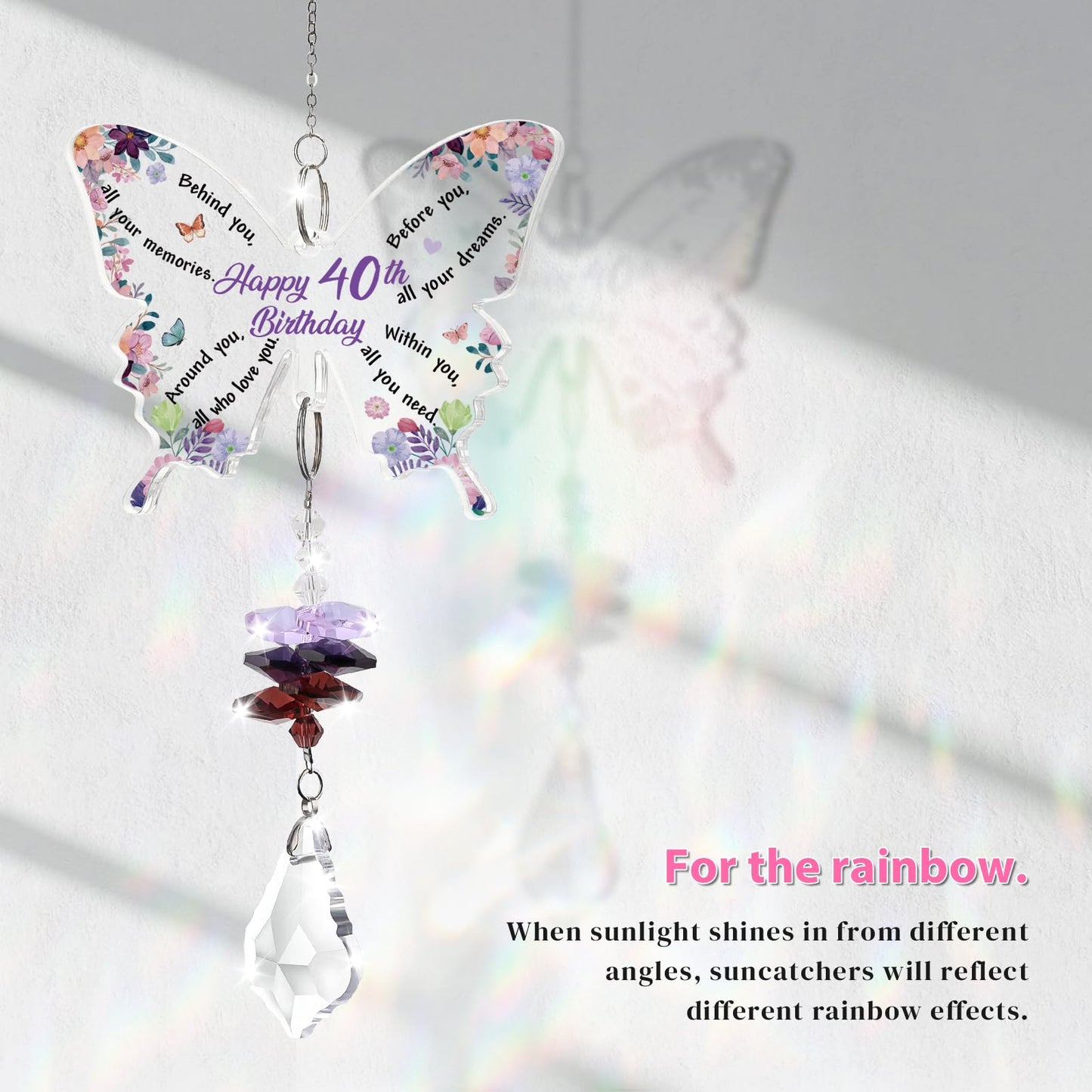 Funnli 40th Birthday Gifts for Women, 40th Birthday Decorations for Woman Crystal Suncatcher, 40 Year Old Bday Gift for Friends Sister Mom Grandma Window Hangings Home Decoration