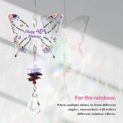 Funnli 40th Birthday Gifts for Women, 40th Birthday Decorations for Woman Crystal Suncatcher, 40 Year Old Bday Gift for Friends Sister Mom Grandma Window Hangings Home Decoration