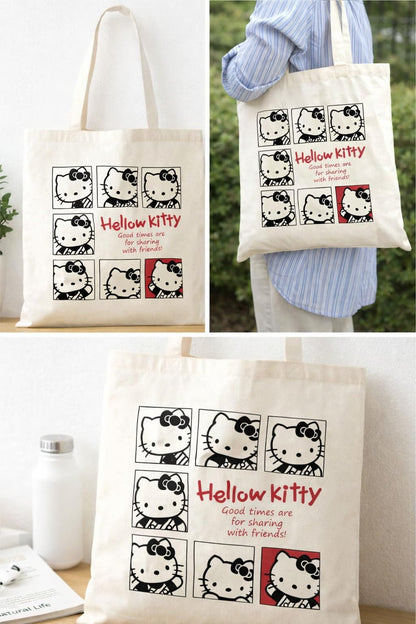 Hello® Kitty Tote bag, Economical Cotton Tote Bag, Lightweight Medium Reusable Grocery Shopping bag Gym, Beach bag