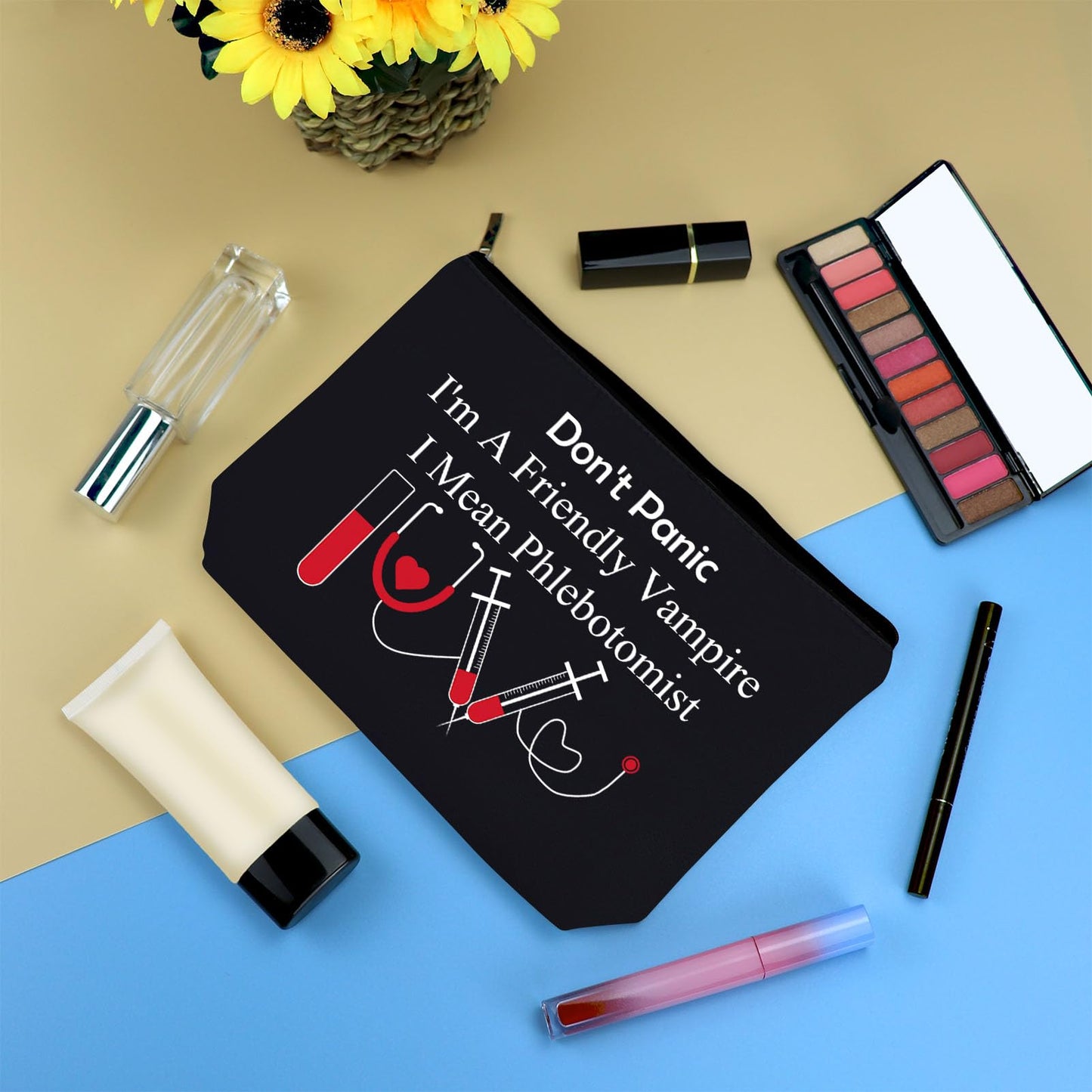Phlebotomist Gifts for Women Makeup Bag Funny Nurses Phlebotomy Technician Graduation Gifts Black Cosmetic Bag Phlebotomist Appreciation Present Nurses Day Birthday Present Travel Zipper Pouch