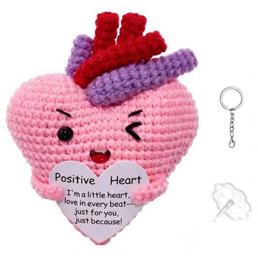 Emotional Support Positive Crochet Heart Handmade Gift and Desk Decor, Encouragement Present for Women Mother's Day Birthday Valentine's Day Galentines Multiple Holidays(Positive Heart)