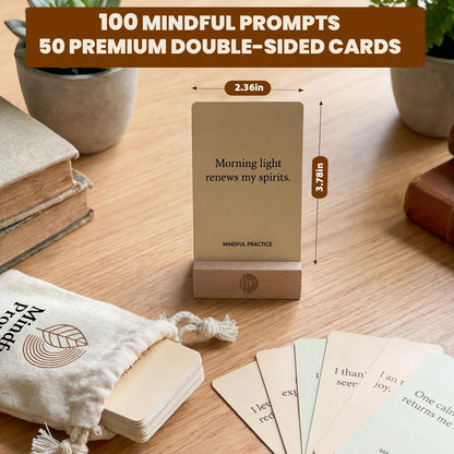 Affirmation Cards, 100 Mindful Prompts with Wooden Display Stand - Daily Affirmations for Inspiration, Mindfulness & Self Care - Unique Affirmation Gifts for Women or Men