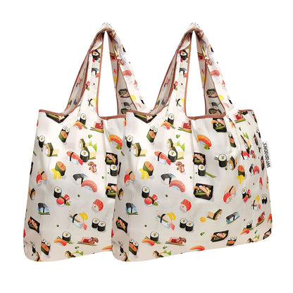 allydrew Foldable Tote Nylon Reusable Grocery Bag (Set of 2), Sushi