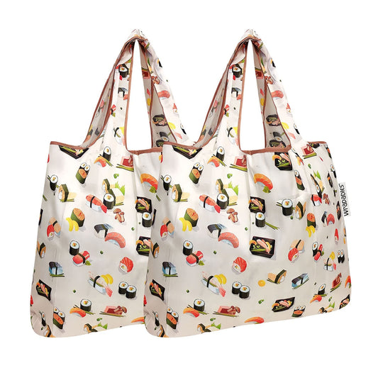 allydrew Foldable Tote Nylon Reusable Grocery Bag (Set of 2), Sushi