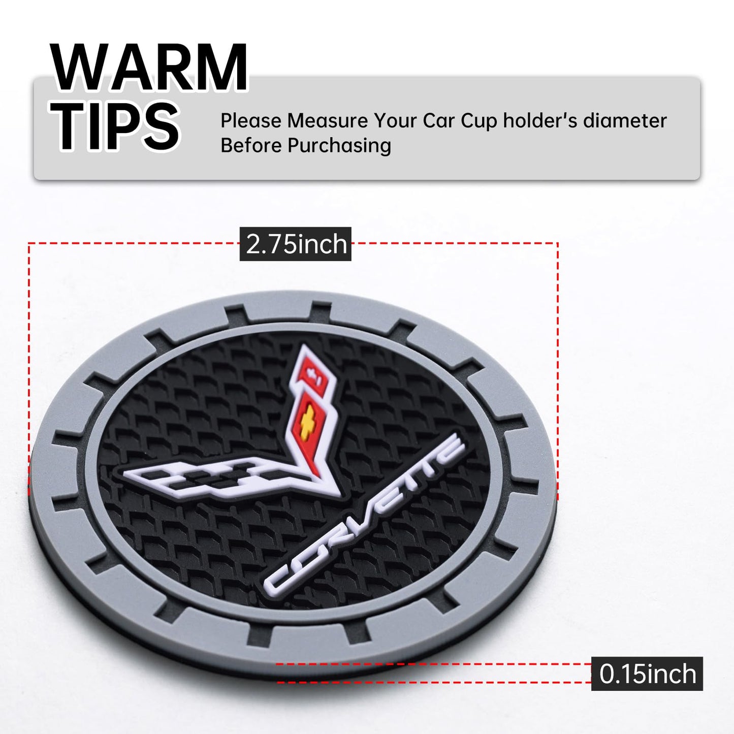 Car Cup Coaster, 2PCS Universal Non-Slip Cup Holders, Compatible with Corvette Series Car Cup Holder Coasters，Car Drink Coaster Holder Accessory, Black
