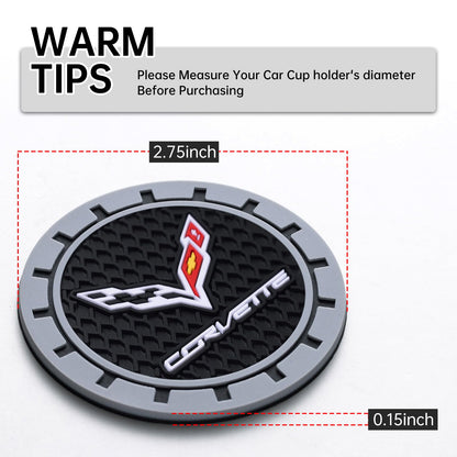 Car Cup Coaster, 2PCS Universal Non-Slip Cup Holders, Compatible with Corvette Series Car Cup Holder Coasters，Car Drink Coaster Holder Accessory, Black