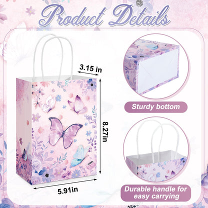 Kolldenn 30 Pcs Butterfly Birthday Party Favor Gifts Bags Candy Goodie Bags with Handles Pink Purple Butterfly Decorations Party Supplies for Girls Birthday Baby Shower Wedding(Romantic Purple)