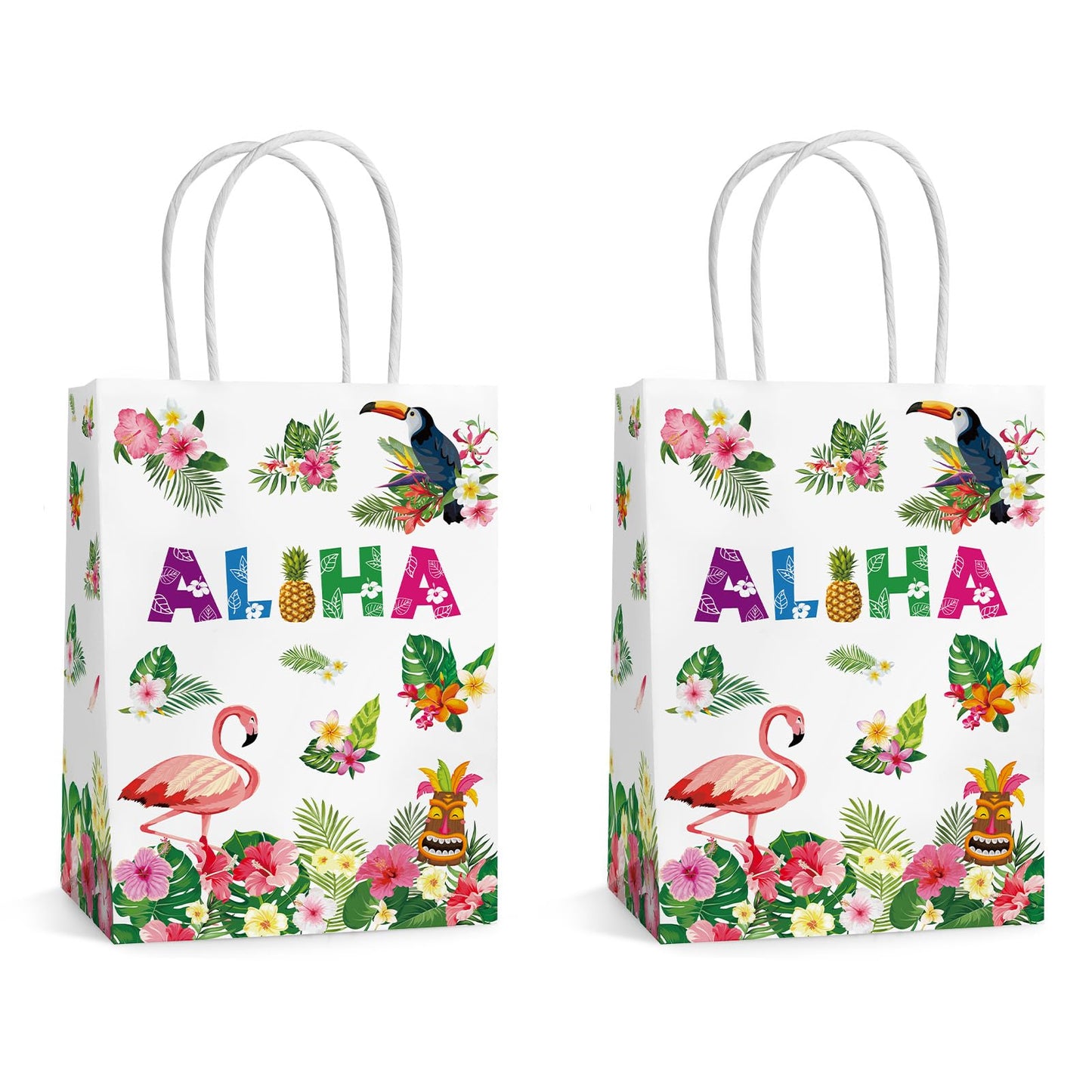 Hxezoc 12 Pieces Hawaiian Gift Bags with Handle, Paper Treat Luau Candy Bag Summer Tropical Palm Leaf Favor Bags for Hawaiian Theme Festival Luau Holiday Party Decoration Supplies