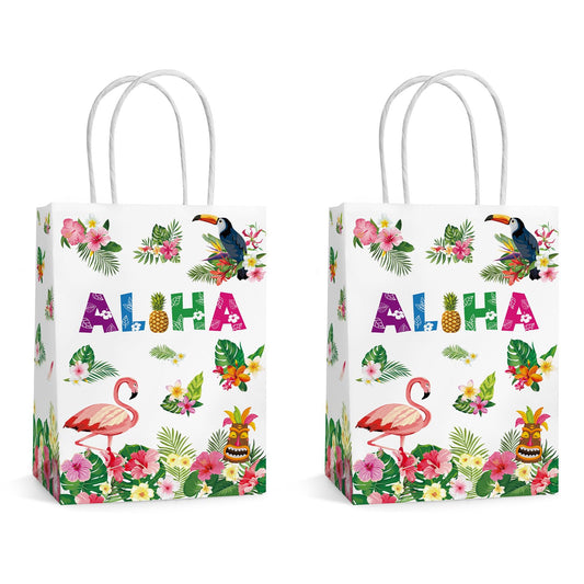 Hxezoc 12 Pieces Hawaiian Gift Bags with Handle, Paper Treat Luau Candy Bag Summer Tropical Palm Leaf Favor Bags for Hawaiian Theme Festival Luau Holiday Party Decoration Supplies