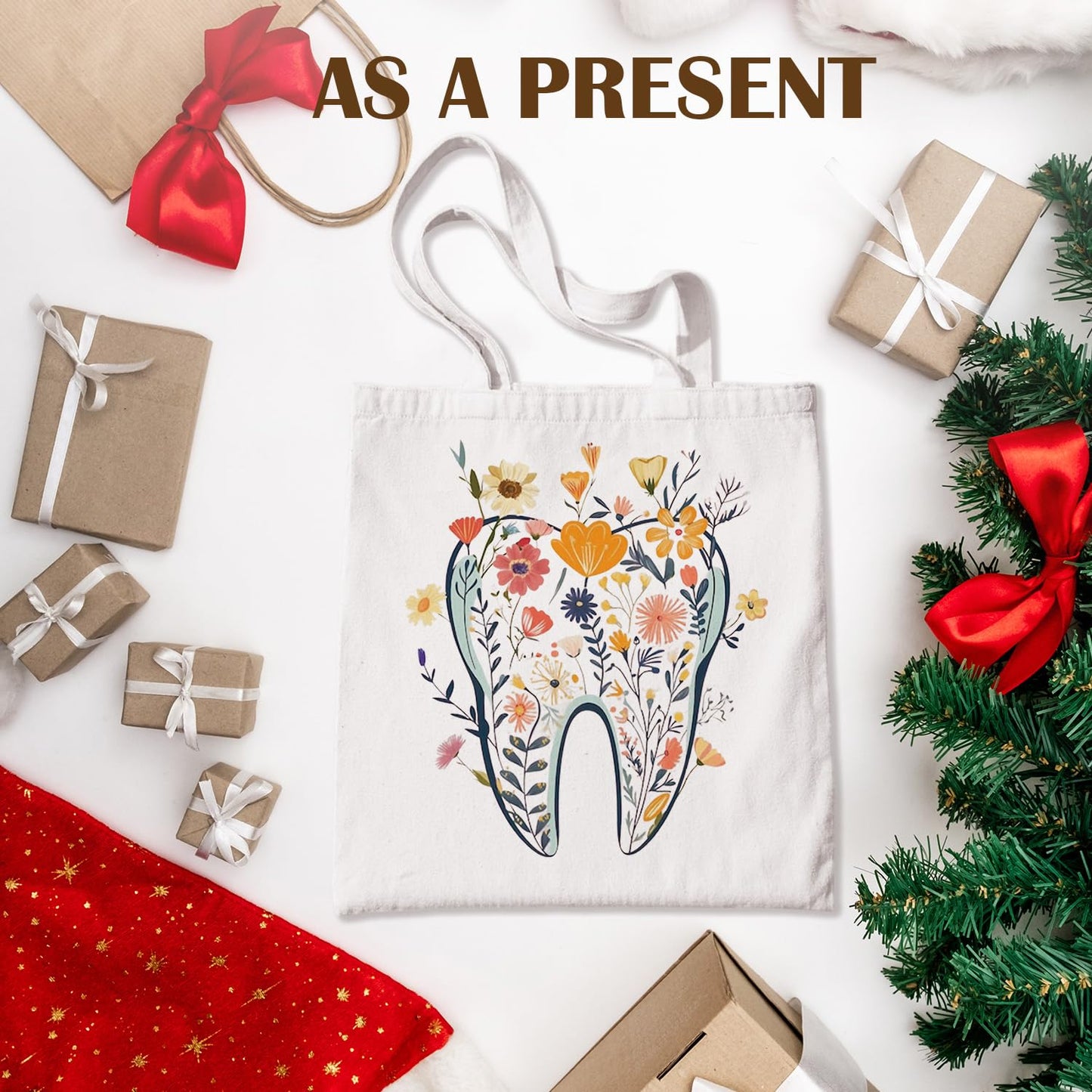 Dental Hygienist Gifts, Dental Canvas Tote Bag, Gifts for Dentists Reusable Shopping Grocery Bags
