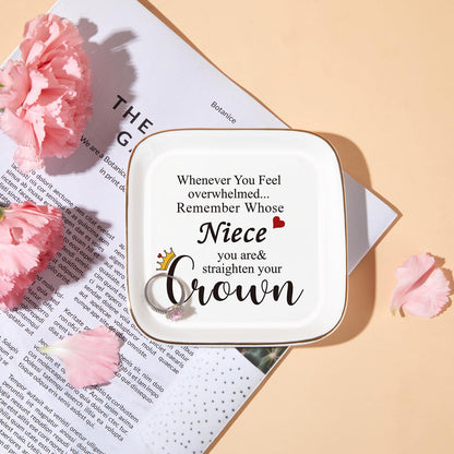 PUDDING CABIN Niece Gifts from Auntie, Jewelry Ring Holder Dish, Remember Whose Niece You Are, Birthday Mothers Day Gift