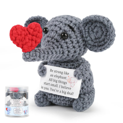Positive Crochet Elephant Inspirational Christmas Birthday Gifts for Women Men Emotional Support Stocking Stuffers White Elephant Gifts Cute Decor for Mom Dad Daughter Sister Friend (Common)
