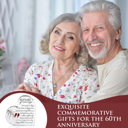 Qunclay 60th Years of Marriage Gift Wedding Anniversary Souvenir Heart Marriage Keepsake Decoration Present for Couple Parent Women Mom Husband Wife He She Friend Grandparents