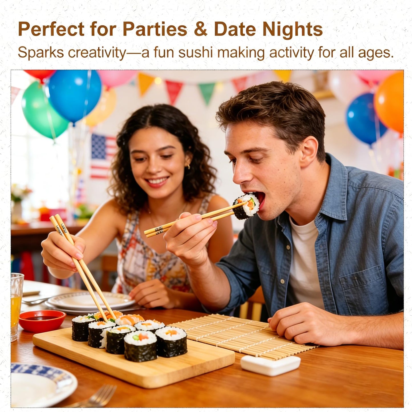 Bamboo Sushi Making Kit for Beginners, 9 Piece Sushi Rolling Mat Set with Chopsticks, Traditional Sushi Roller Kit & Sushi Maker, Cooking Kit for Adults, Family DIY & Date Night Gift