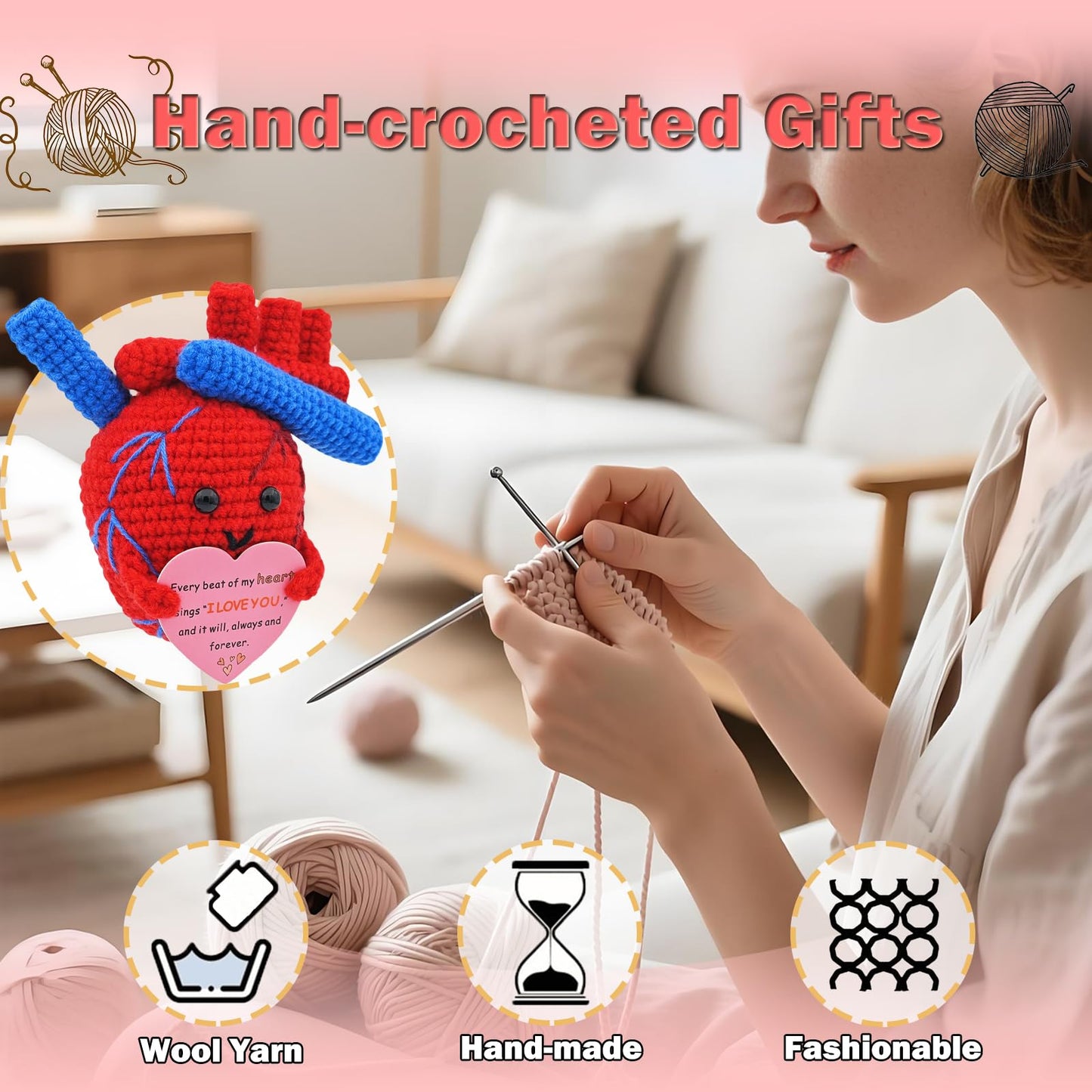 Valentines Day Gifts for Him Her Positive Heart Crochet Desk Decor for Women Girls I Love You for Wife Couple Birthday