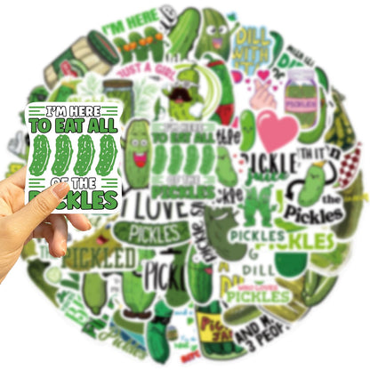 Funny Pickle Stickers for Adults, Cartoon Pickle Stickers Bulk, 50PCS Vinyl Waterproof Stickers for Water Bottle, Laptop, Phone, Skateboard, Scrapbook, Journal, Luggage, Party Supplies (Pickle)