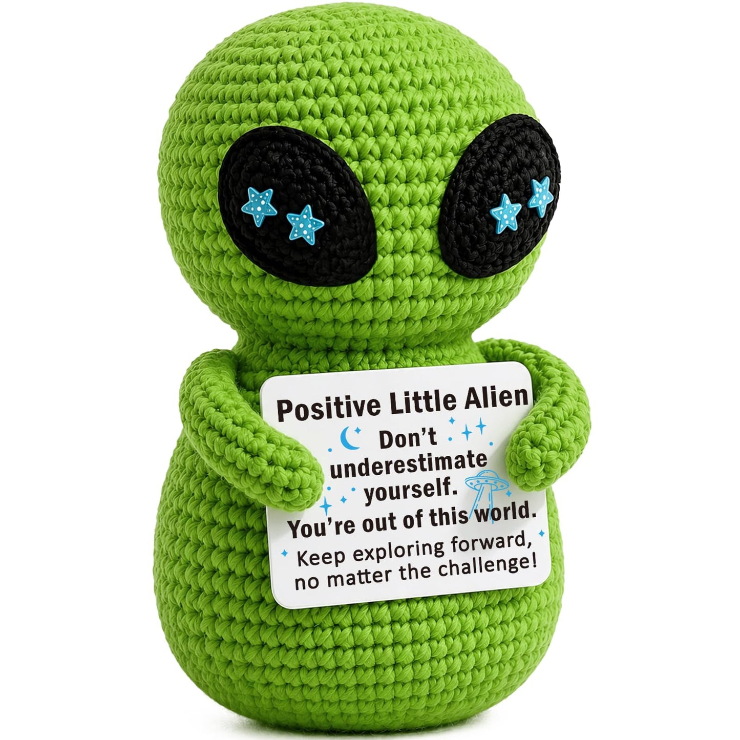 Xinezaa Emotional Positive Support Little Alien Crochet, Graduation Birthday Gifts for Son Daughter Teens Boys Girls, Inspirational Gifts for Women Men Friend Coworker, Handmade Green Alien