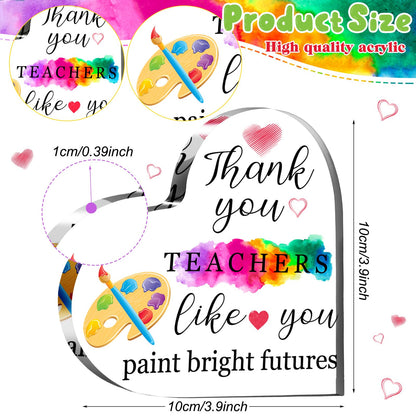 End of Year Teacher Gifts Thank You Art Teacher Appreciation Gifts Acrylic Heart Plaque Painter Graduation Sign Keepsake Table Decor for Farewell Birthday School(3.94 x 3.94 x 0.39 Inches)