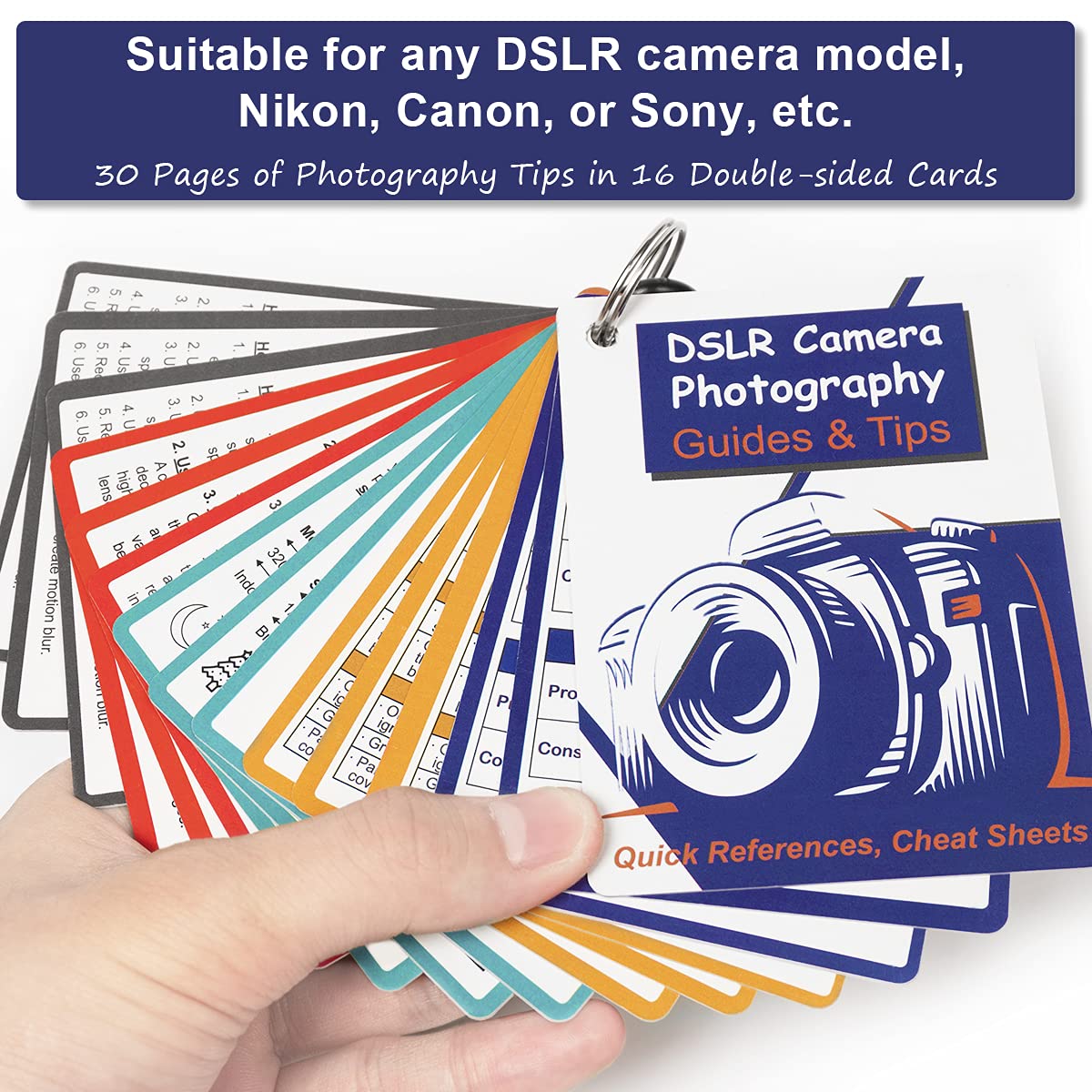 DSLR Cheat Sheet Photography Accessories Camera Accessories for Canon Nikon Sony Photography Gifts for Photographer Quick Reference Cards Guides Tips Settings Exposure Modes Composition And More 4×3in