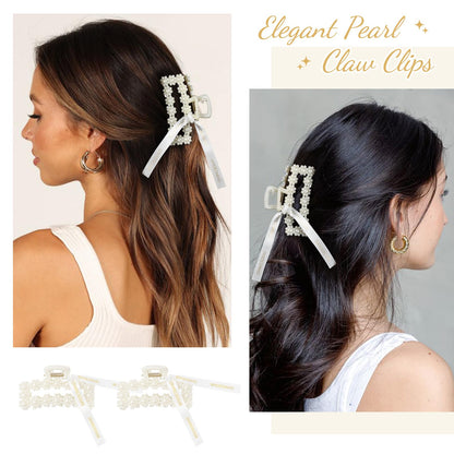 8 PCS Pearl Bridesmaid Gifts Rectangle Hair Claw Clips with Ribbon 3 Inch Hair Hccessories for Wedding Bachelorette Party Favors