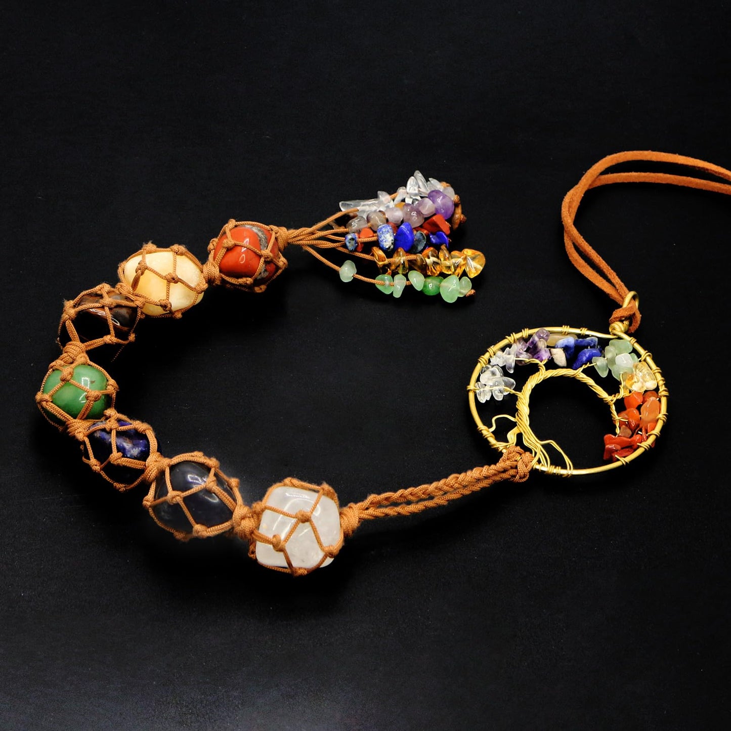 Tree of Life Hanging Chakra Stones, Crystals and Healing Stones Chakra Ornaments for Christmas Tree, Witchy Gifts, Dream Catchers and Meditation Accessories 7 Chakra Decor